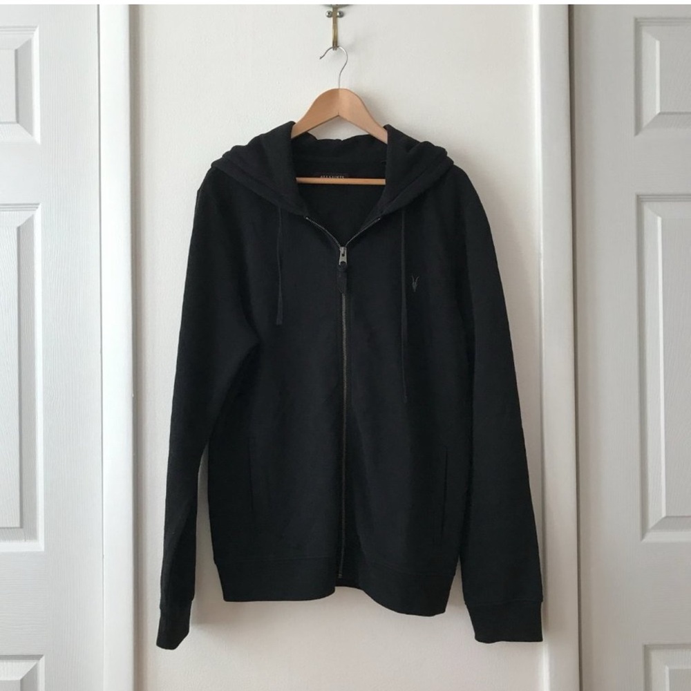 All Saints Mens Raven Black Hoodie